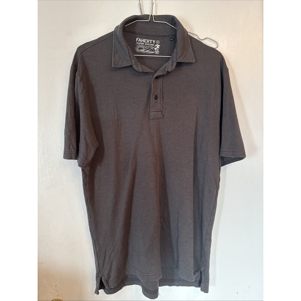 Faherty Cloud Cotton Polo Shirt Gray Peru Soft Pima | Men's Medium